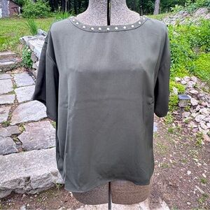 Michael Kors Green/gray studded embellished Boxy Blouse